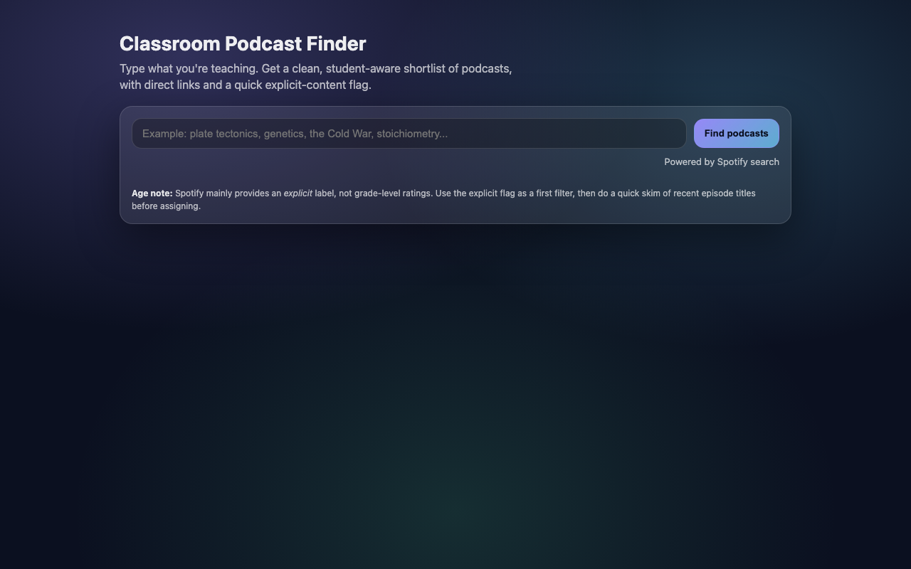 Classroom Podcast Finder