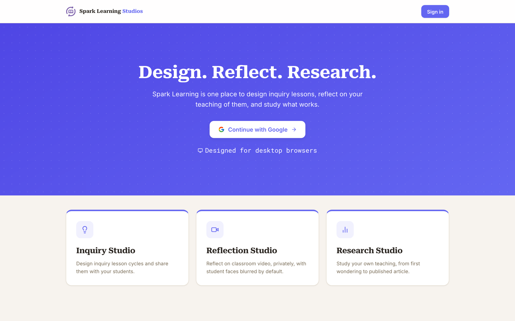 Spark Learning Studios: Design. Reflect. Research. One place to design inquiry lessons, reflect on your teaching, and study what works.